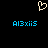 Pixelated heart symbol above two identical blue text strings on black background.