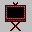 Three pixelated easel-mounted displays on a gray background: one black screen, one white with scattered black squares, and one showing green landscape pixels.