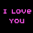 Pixelated text in pink, red, and cyan on black background with a central red heart icon.