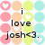 Pixelated grid of pastel circles with heart symbols and black text reading 'i love josh<3.' on white background.