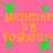 Pink background with repeating orange text and green stars in a pattern