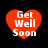 Four red heart-shaped icons with white text reading 'Get Well Soon' arranged in a on a black background