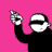 Pixelated animated contact sheet of a character in black clothing with white face and sunglasses, performing gestures while holding speech bubbles containing "hip hop" text against pink background.