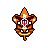 Pixelated icon depicts a tiger's face with orange and brown stripes, white eyes, and a red-and-white striped shield on its chest.