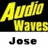 Yellow pixelated text 'Audio Waves' on black background above gray and white striped bar with black text 'Jose' below.