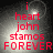 Red text on a dark gray gradient background with a bright central light spot, displaying 'i heart john stamos FOREVER' in four lines.