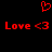 Red pixelated text and symbols on black background: 'Love <3' repeated twice with a heart symbol above.