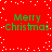 Red background with white pixelated snowflakes and four identical green "Merry Christmas" text blocks arranged in a