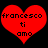 Two identical red heart-shaped icons with black pixelated text reading 'francesco ti amo' on a solid black background.
