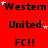Red background with repeating black text 'Western', 'United', 'FC!!' and white stars in a pattern