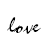 Black cursive 'love' text with scattered colored dots above, transitioning from sharp to blurred states