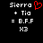 Two identical pixelated text compositions side-by-side on black background, each showing 'Sierra + Tia = B.F.F X3' with red heart symbol above 'Sierra' in left composition.