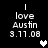 Black background with white pixelated text reading "I love Austin 3.11.08" and a heart symbol that alternates between white and gray.