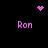Pixelated pink text 'Ron' appears in four corners with a central dot cluster and top-center heart on black background.