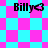 Four identical pixelated icons display "Billy<3" text over shifting pink and cyan checkered backgrounds with varying diamond patterns.