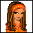 Pixel art buddy icon featuring a cartoon woman with long brown hair and an orange headband, next to red pixelated text reading "Sorry guys, Im taken!" on white background.