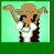 Animated contact sheet of a pixel-art character with brown hair and white top performing repetitive arm movements against light green background, with scrolling text overlay in lower sections.