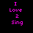 Pixelated text "I Love 2 Sing" in pink on black background with green highlight bars shifting across different lines.