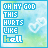 Pixelated text reads 'OH MY GOD THIS HURTS LIKE hell' over a light blue-green gradient background with white heart outlines, animated