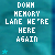 A static image of repeated text "DOWN MEMORY LANE WE'RE HERE AGAIN" in white pixelated font on a teal background with scattered blue stars.