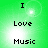 Green background with pixelated text 'I Love Music' arranged vertically, featuring two distinct light effects on the background.