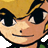 Pixelated cartoon-style face with blonde hair, large black eyes, and a neutral expression against a yellow background.