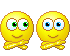 Yellow pixelated smiley face with green or blue eyes, arms crossed or making peace sign, transitioning between expressions and hand positions.
