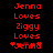 Red pixelated text on black background reads 'Jenna Loves Ziggy' with a red heart symbol below, animated to flicker between two states.