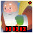 A 4-frame animated contact sheet showing a pixelated cartoon character with white beard and brown clothing holding green objects, each frame displaying red text "HO HO HO!" at the bottom and a small heart symbol in the top-right corner.