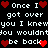 Pixelated text with red heart symbols on a black background, repeating lyrics about moving past someone.
