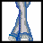 Pixel art of a blonde woman with blue eyes in multiple poses and text showing contact information
