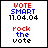 Pixelated text in red, blue, and black reads 'VOTE SMART 11.04.04' above 'rock the vote' on a white background.