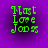 Four identical pixelated green text icons on purple backgrounds with dark circular gradients, arranged in a