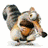 Animated squirrel-like creature holding a brown object, shown in three distinct poses against varying backgrounds.