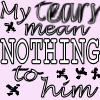 A static icon with a light purple background displays stylized text reading 'My theory mean NOTHING to him' in mixed fonts and black-and-white color scheme.