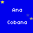 Blue background with repeated white text 'Ana' and 'Cobana', yellow stars, and gray rectangle in bottom-right corner.