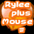 Heart-shaped icon with orange and pink gradient background displaying text elements including 'Rylee plus Mouse =', 'love 4eva', and '[333]' in white pixelated font.