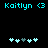 Cyan text 'Kaitlyn <3' above two of pixelated heart icons on black background, with one gray heart in each