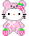 Pixelated pink Hello Kitty avatar with strawberry accents, orange nose, black eyes, and whiskers, standing against gray background.