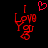 Red pixelated text "I Love You" with a heart symbol above, displayed on black background.