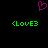 A static pixel art image with a magenta heart symbol above two green '<LoveE3' text strings on a black background.