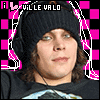 six shows a person in a black knit beanie and headphones against a pink and black checkered background, with one displaying a purple symbol