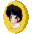 Animated sequence of two anime-style characters in yellow circular frames with white borders, showing head and body movements against a gray background.