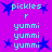 Pixelated cyan text and blue starbursts on a solid purple background, arranged in a pattern with repeated phrases and symbols