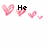 Pixelated pink hearts and black text animate across a white background, with partial words 'He', 'Is So', and full 'HOTTT' visible in sequence.