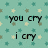 Pixelated text on a light teal background with small star patterns, showing phrases about crying and laughing.