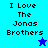 Four blue-toned display "I Love The Jonas Brothers" text with pixelated stars, varying in background shade and star color