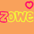 Pixelated orange background with two of yellow-outlined pink text reading 'ZOWEZOWE' and two pink heart symbols above each