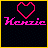 Pixelated heart-shaped icons with pink and red outlines on black backgrounds, displaying text like 'Kenzic', 'Kenzic + John', and date stamps in bright pink.