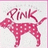Pixelated pink dog silhouette with 'PINK' text above, next to 'pretty in PINK' text on white background.